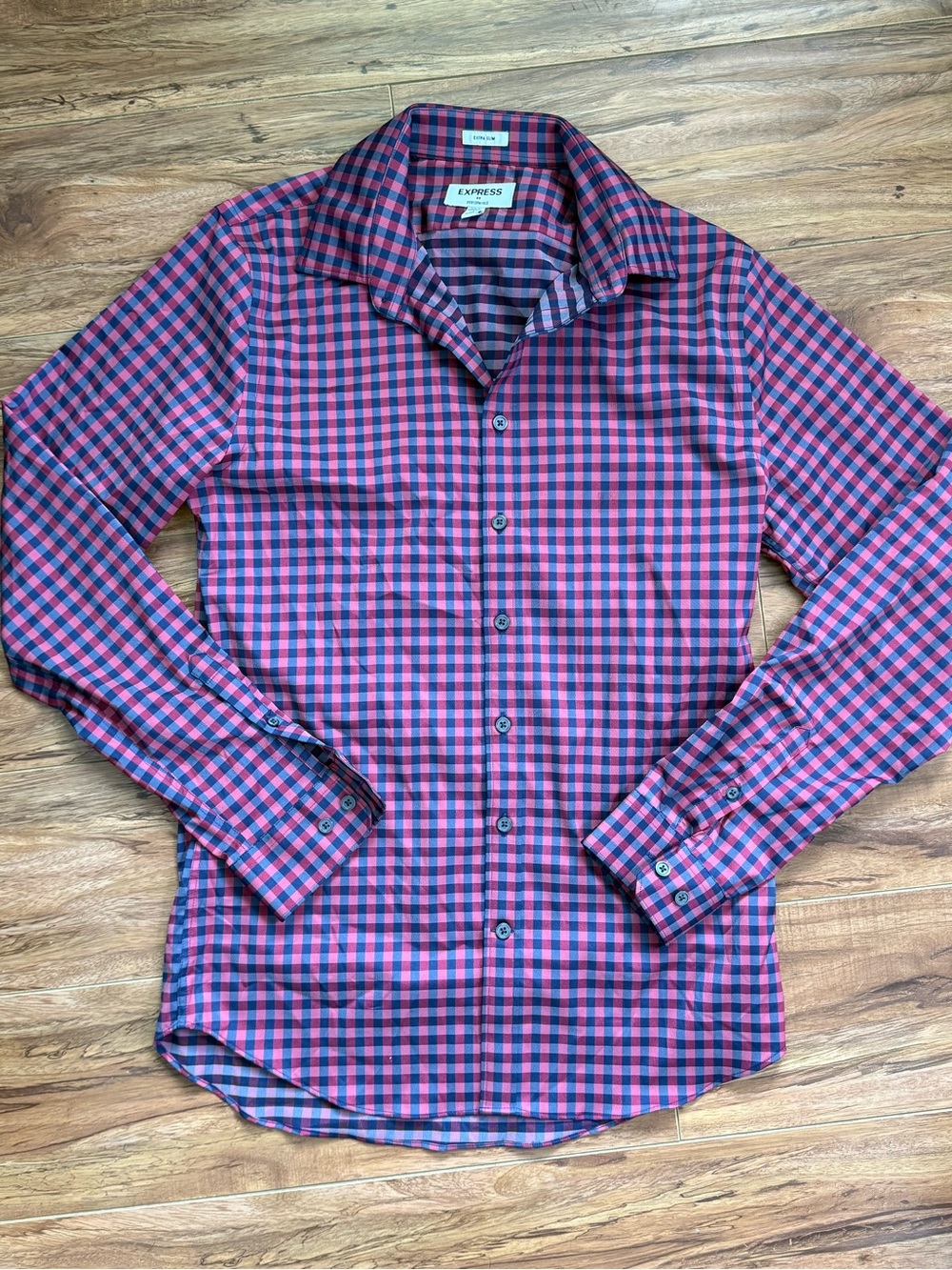 Express Men’s Pink & Blue Checked Dress Shirt